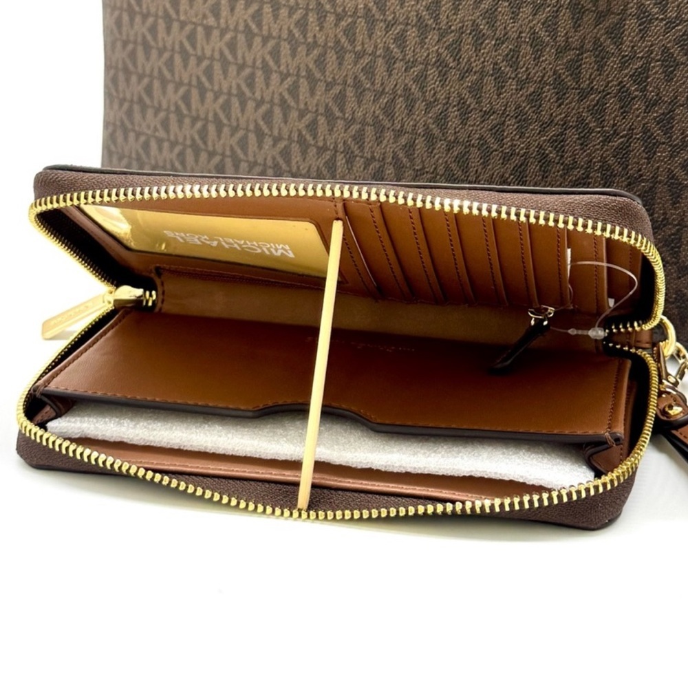 Michael Kors Sheila Large Logo Tote Bag & Matching Flat Phone Case Wallet Brown - Picture 11 of 12